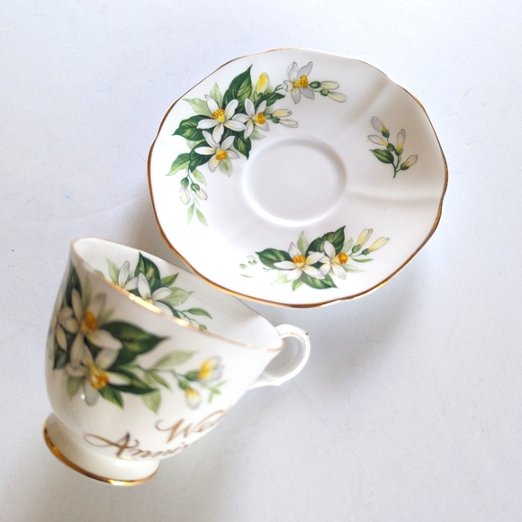 Tuscan Wedding Anniversary Fine Bone China Teacup & Saucer Orange Blossom 🌼 - Picture 5 of 8